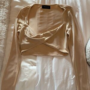 White Fox Boutique Tan Long Sleeve Crop Top